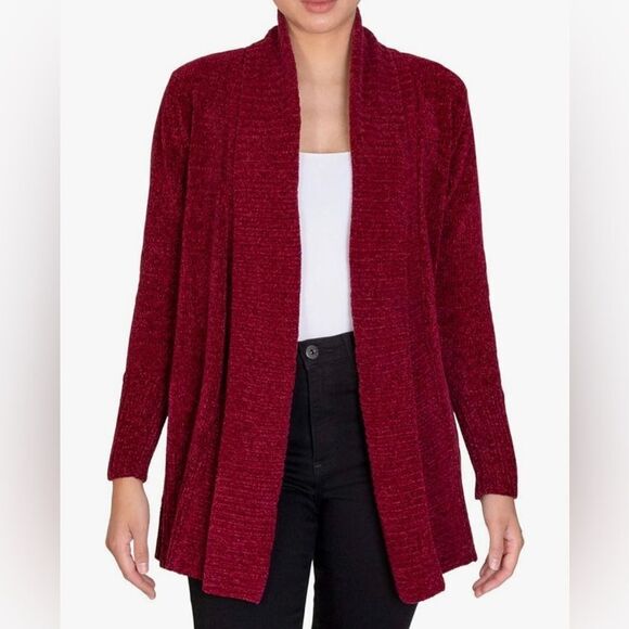7 JEANS Chenille Open Front Cardigan Tawny Port - Picture 1 of 7